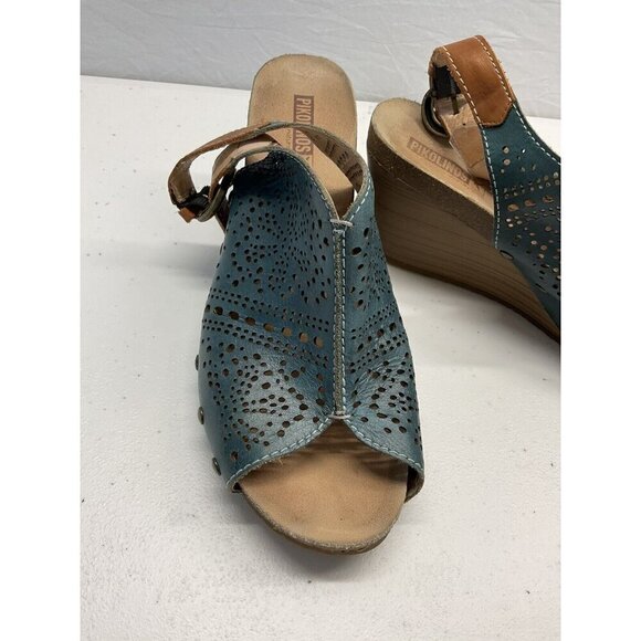Pikolinos Women's Green Leather Cutout Slingback Wedge Sandals Size 41 US‎ 10.5 - Picture 2 of 9